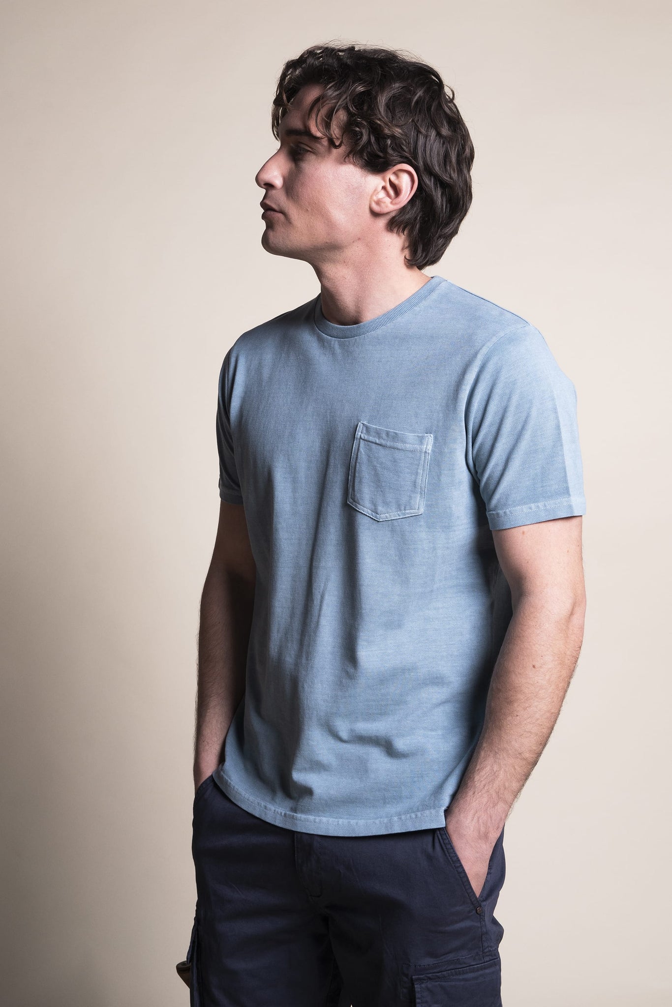 COTTON PIQUET T-SHIRT WITH APPLIED POCKET REGULAR FIT